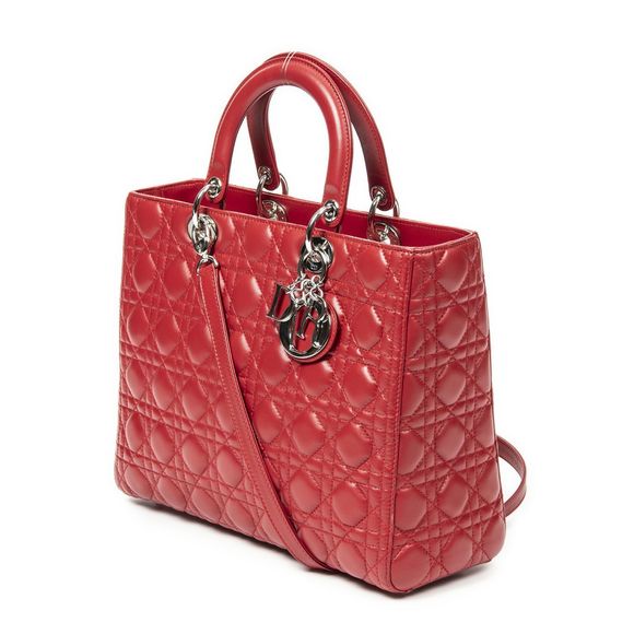 DIOR Large Lady Dior Zip Red Canaje Lamb Skin Leather A - Picture 2 of 9